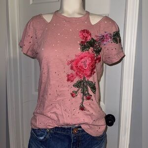Gypsies and Moondust Pink Floral Embroidered Women's Top size small Y2K